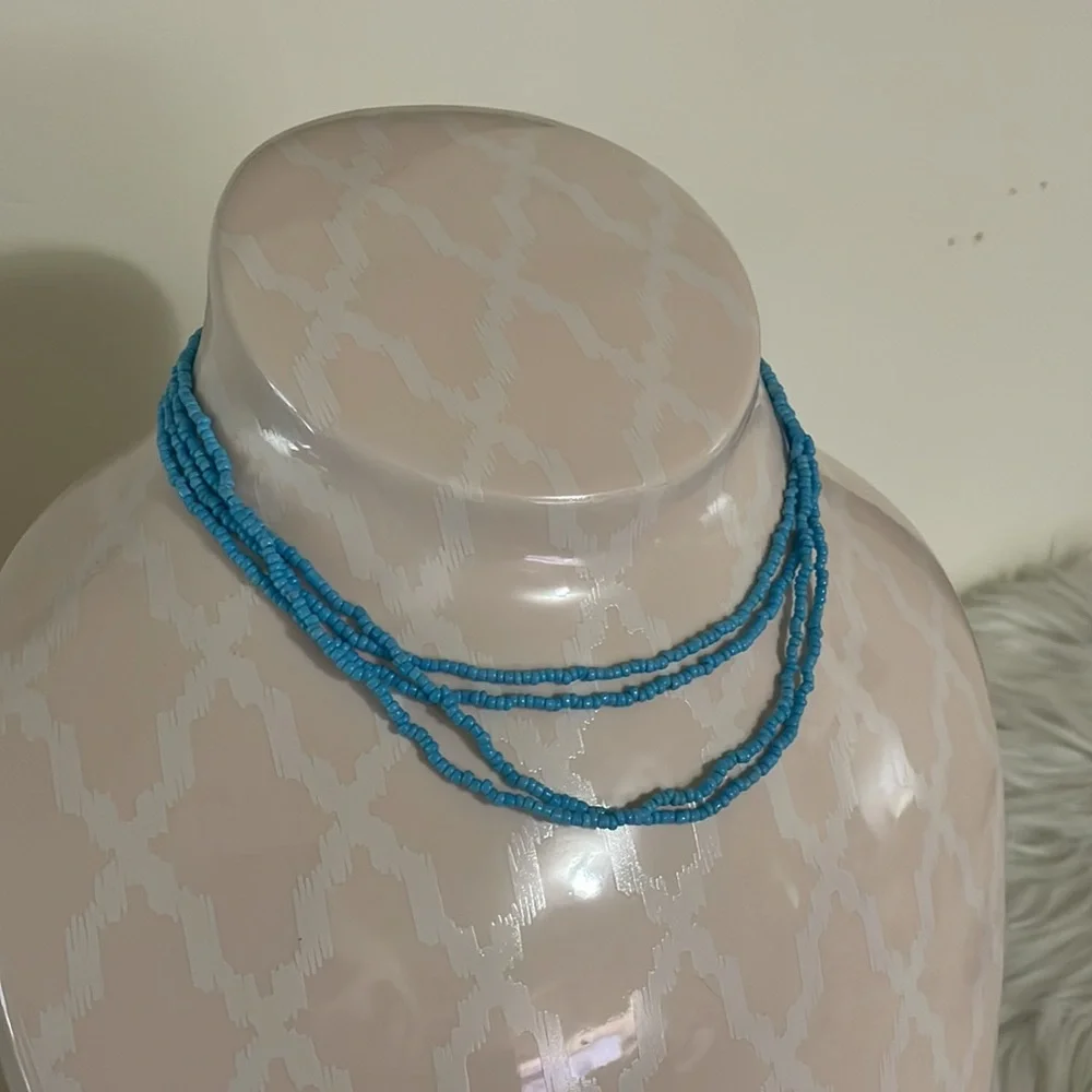 SOLD_Four (4) light blue mini beaded beach necklaces - layer or wear one - Picture 3 of 8